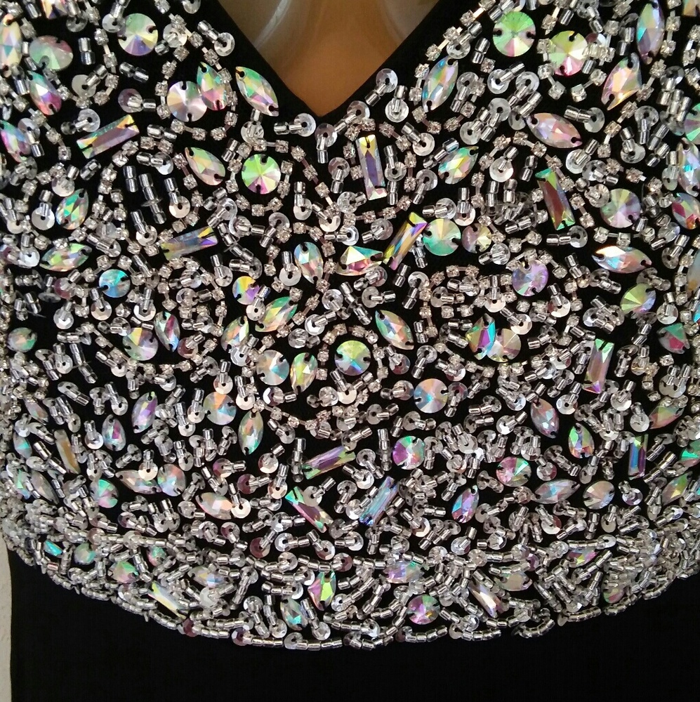 Elegant black dress  rhinestone diamonds sequence - Picture 5 of 6